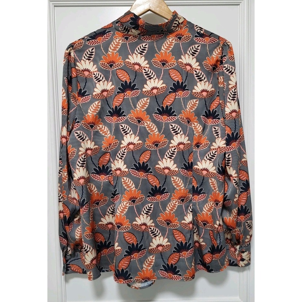 Hawes & Curtis Navy Rust Floral Bow Neck Button Up Office Blouse Sz 22uk/18us - Picture 5 of 9